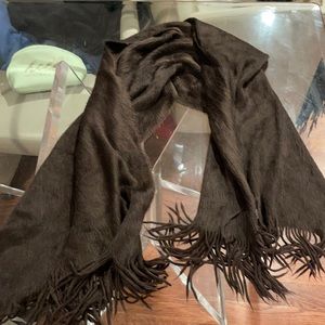 Brown soft brown fringe scarf wrap